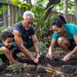 Intergenerational Asian Family Bonding through Gardening Activity Outdoors