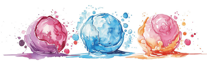 Wall Mural - Colorful watercolor paint splashes banner. Panoramic web header. Wide screen wallpaper