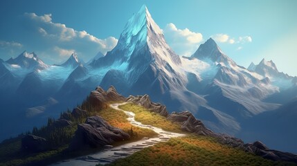 Wall Mural - Path to Mountain Top, Perfect for Adventurous and Inspirational Projects, Super Realistic illustration