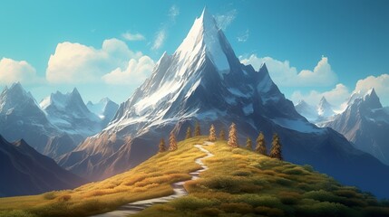 Wall Mural - Path to Mountain Top, Perfect for Adventurous and Inspirational Projects, Super Realistic illustration