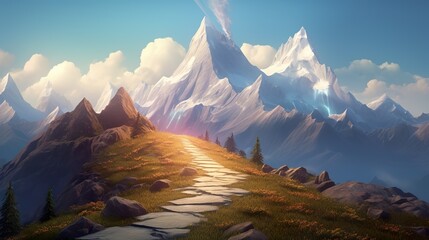 Wall Mural - Path to Mountain Top, Perfect for Adventurous and Inspirational Projects, Super Realistic illustration