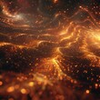 A mesmerizing scene of quantum entangled particles radiating a vibrant light, bridging the gap between distant universes Realistic 3D render, with a celestial backdrop in golden hour lighting