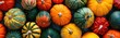 Abundant Autumn Harvest: Colorful Vegetables for Thanksgiving Feast - Top View Banner with Green Calabash, Pumpkin, Squash & More!