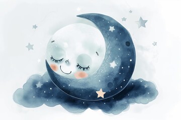 Wall Mural - An  illustration of a happy cute moon