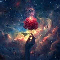 Wall Mural - cosmic love red rose soulmate romance