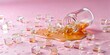 Ice cubes near a jar lying on a pink background lie in flowing water and honey. shapes, ice, background generated, sweets