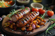 grilled sausages with vegetables