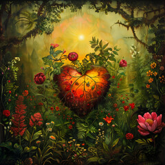 Wall Mural - spiritual shamanism floral heart love wallpaper romance valentine day soulmate - by generative ai