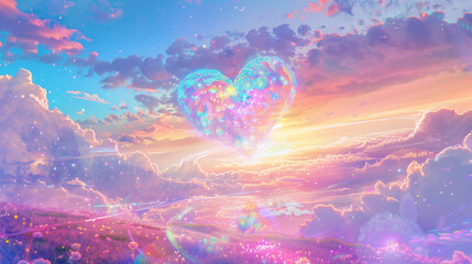 Wall Mural - spiritual sky sunny heart love wallpaper romance valentine day soulmate - by generative ai