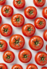 Fresh tomato on isolated white background , juicy and fresh, top view, Flat lay, no shadows