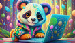OIL PAINTING STYLE Multicolored Close up of baby panda cartoon character hacker