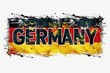 Illustration einer Deutschlandfahne mit Farbspritzern und dem Wort Germany darauf 