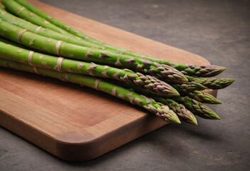 Fresh asparagus on isolated white background , juicy and fresh, top view, Flat lay, no shadows, in editorial photography