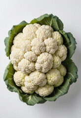 Fresh cauliflower on isolated white background , juicy and fresh, top view, Flat lay, no shadows