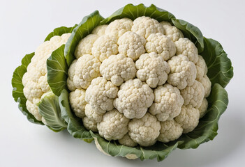 Fresh cauliflower on isolated white background , juicy and fresh, top view, Flat lay, no shadows