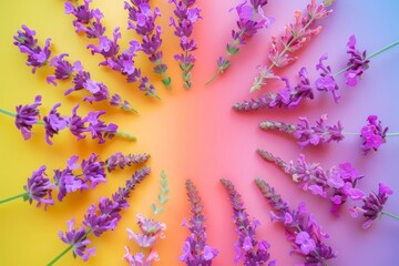 Poster - Defocused purple flowers arranged in circle on multicolored backdrop