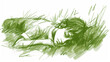 Esboço de um garoto deitado na grama dormindo - Desenho