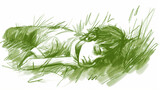 Fototapeta  - Esboço de um garoto deitado na grama dormindo - Desenho