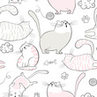 Cat Outline Seamless Vector Pattern