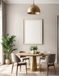 © Hendry - Close-up frame mockup in dining room interior, 3d rendering