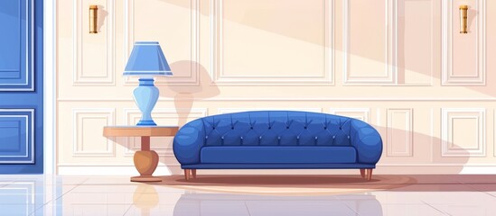 Canvas Print - Blue couch in living room illuminated by lamp placed on table