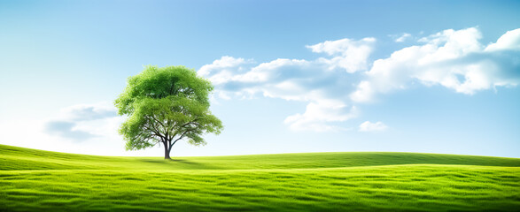 Wall Mural - landscape background of green field slope in fresh moody.nature outdoor view.banner size