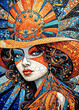 A Mosaic Portrait of a Lady in a Fashionable Hat, Bathed in Citrus Elegance