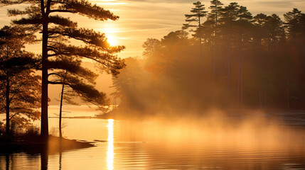 Wall Mural - sunrise over the lake