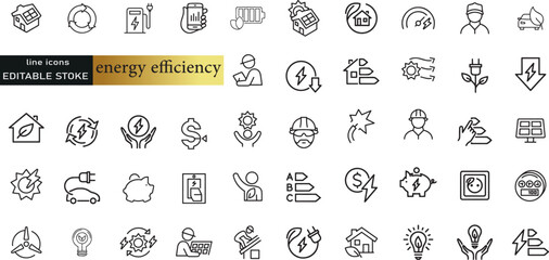 Wall Mural - line icons about energy efficiency and saving. sustainable development. thin line icon set. symbol c