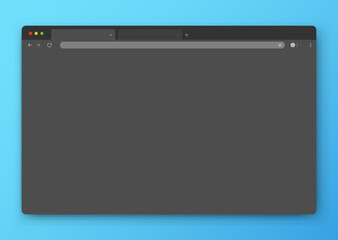 Fototapete - The design of the web browser window is gray on a blue background. An empty website layout with a search bar and toolbar. Vector illustration.