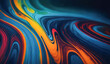 Beautiful abstraction red blue green yellow orange liquid paints in slow blending flow mixing together gently, abstract colorful background with wave paint splashes, ink splash and swirls backdrop