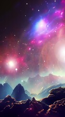 Wall Mural - aurora borealis in the mountains. a surreal spiritual landscape.. vertical design in 9:16 ratio for 