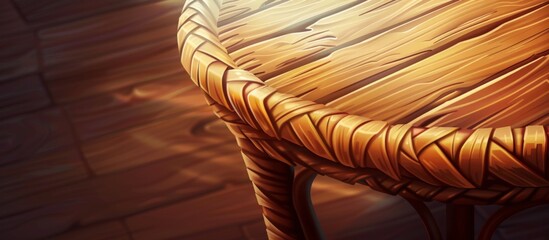 Canvas Print - Wicker table featured up close exhibiting its wooden top surface