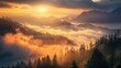 misty mountains at sunrise or sunset
