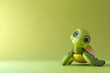 Wall Mural - Cute 3D cartoon turtle on background with Space for text.
