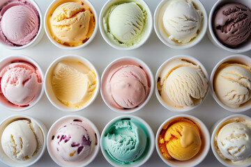 variety of ice cream flavors in small white bowls