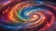 vibrant, rainbow-colored spiral galaxy with all the hues of the rainbow. Thousands of stars and a spiral galaxy that glows in color.