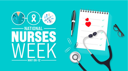 Poster - 6th to 12th May is National nurses week background template. Medical and health care concept. Celebrated annually in United States. Thank you nurses or honour of the nurses and doctors background