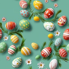 Canvas Print - Vibrant Easter eggs displayed on a fresh green backdrop. Perfect for holiday designs