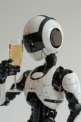 Poster - A futuristic robot holding a glass of champagne. Perfect for technology and celebration concepts