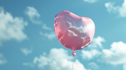 Poster - Pink heart shaped balloon floating in the sky. Perfect for romantic occasions