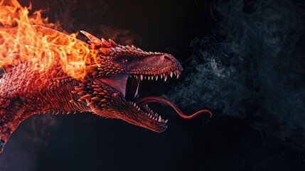 Poster - A powerful dragon with its mouth open, ready to breathe fire. Perfect for fantasy and mythology themes