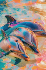 Aufkleber - Group of dolphins swimming in a pool. Suitable for aquatic theme designs