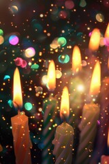 Poster - Group of lit candles on top of a table, perfect for creating a cozy atmosphere