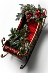 Sticker - Festive Christmas sleigh with traditional decorations, perfect for holiday designs