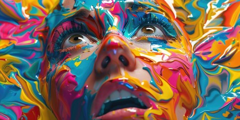 Poster - Close up of a person with colorful face paint, suitable for creative projects