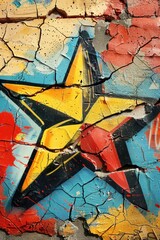 Poster - A star painted on a cracked wall, suitable for urban backgrounds