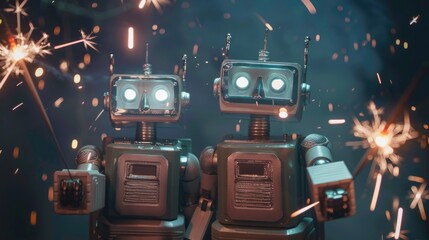 Poster - Two robots standing next to each other. Suitable for technology concepts
