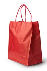 Poster - A vibrant red shopping bag against a clean white background. Perfect for retail and consumer concepts