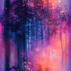 Aufkleber - A picturesque painting of a dense forest. Ideal for nature-themed projects
